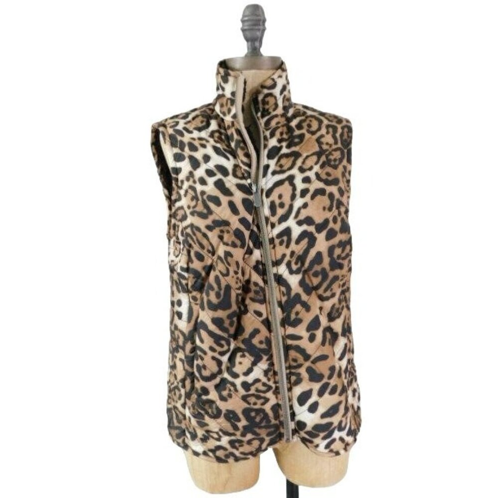 Westbound Size PS Petite Small Leopard Fleece Lined Warm Puffer Vest NWT